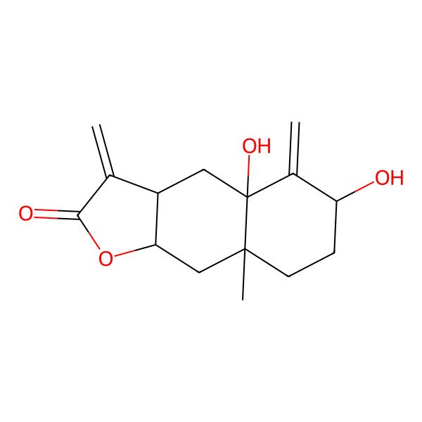 2D Structure of 4a,6-dihydroxy-8a-methyl-3,5-dimethylidene-4,6,7,8,9,9a-hexahydro-3aH-benzo[f][1]benzofuran-2-one