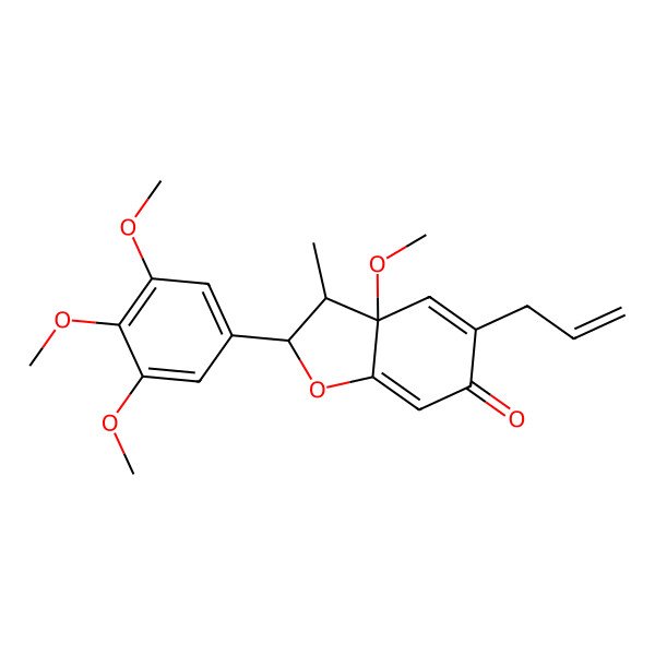 2D Structure of (2R,3R,3aS)-3a-methoxy-3-methyl-5-prop-2-enyl-2-(3,4,5-trimethoxyphenyl)-2,3-dihydro-1-benzofuran-6-one