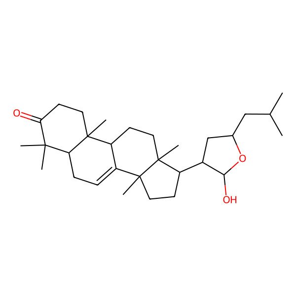 2D Structure of (5R,9R,10R,13S,14S,17S)-17-[(2R,3S,5R)-2-hydroxy-5-(2-methylpropyl)oxolan-3-yl]-4,4,10,13,14-pentamethyl-1,2,5,6,9,11,12,15,16,17-decahydrocyclopenta[a]phenanthren-3-one