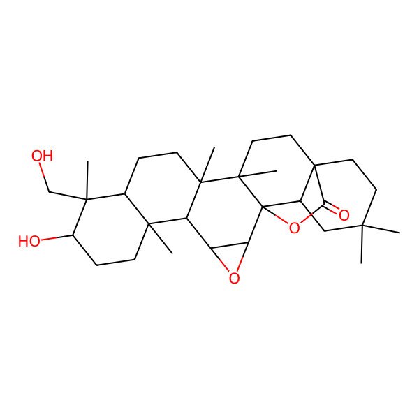 2D Structure of (1S,2S,4S,5R,6S,9S,10R,11R,14R,15S,18S,23R)-9-hydroxy-10-(hydroxymethyl)-6,10,14,15,21,21-hexamethyl-3,24-dioxaheptacyclo[16.5.2.01,15.02,4.05,14.06,11.018,23]pentacosan-25-one