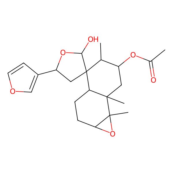 2D Structure of [(1aR,2'S,3aS,4S,5S,5'S,6R,7aR,7bS)-5'-(furan-3-yl)-2'-hydroxy-5,7a,7b-trimethylspiro[2,3,3a,5,6,7-hexahydro-1aH-naphtho[1,2-b]oxirene-4,3'-oxolane]-6-yl] acetate