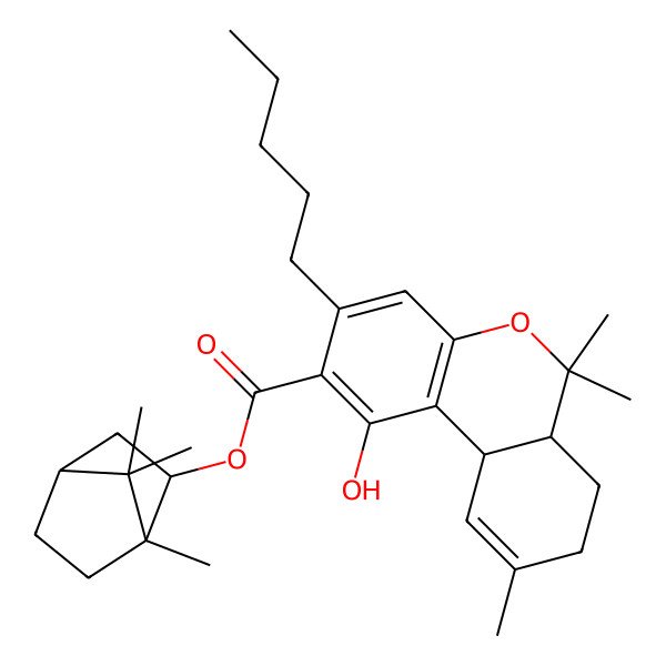 2D Structure of (1,7,7-Trimethyl-2-bicyclo[2.2.1]heptanyl) 1-hydroxy-6,6,9-trimethyl-3-pentyl-6a,7,8,10a-tetrahydrobenzo[c]chromene-2-carboxylate