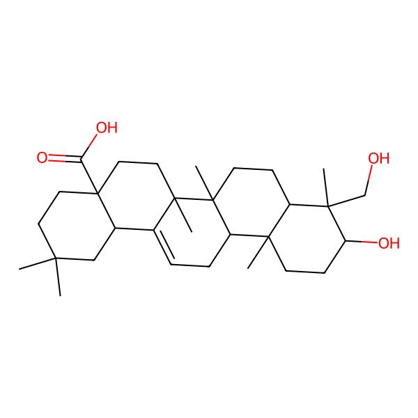 2D Structure of (4aS,6aS,6aS,6bR,8aR,9S,10R,12aS,14bR)-10-hydroxy-9-(hydroxymethyl)-2,2,6a,6b,9,12a-hexamethyl-1,3,4,5,6,6a,7,8,8a,10,11,12,13,14b-tetradecahydropicene-4a-carboxylic acid