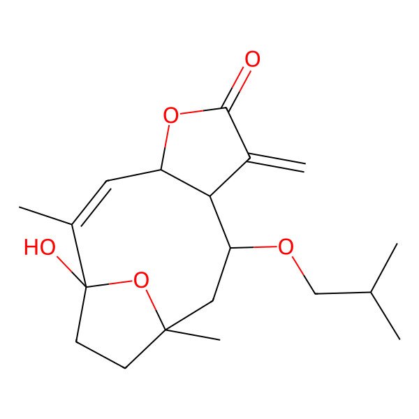 2D Structure of (1R,2Z,4R,8R,9R,11S)-1-hydroxy-2,11-dimethyl-7-methylidene-9-(2-methylpropoxy)-5,14-dioxatricyclo[9.2.1.04,8]tetradec-2-en-6-one