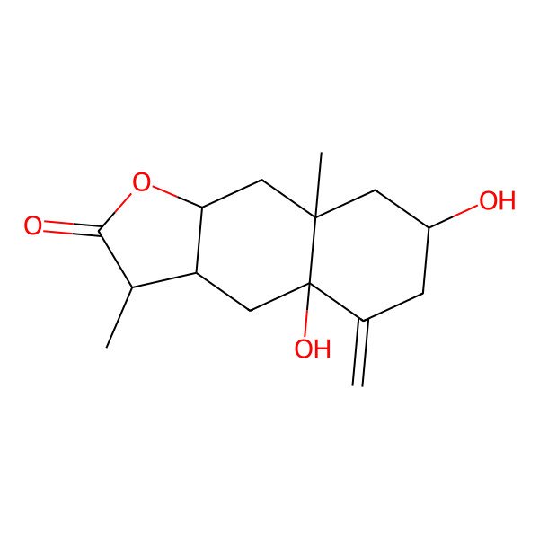 2D Structure of 4a,7-Dihydroxy-3,8a-dimethyl-5-methylidene-3,3a,4,6,7,8,9,9a-octahydrobenzo[f][1]benzofuran-2-one