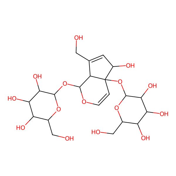 2D Structure of (2S,3S,4R,5S,6R)-2-[[(1R,4aR,5R)-5-hydroxy-7-(hydroxymethyl)-4a-[(2S,3S,4S,5S,6R)-3,4,5-trihydroxy-6-(hydroxymethyl)oxan-2-yl]oxy-5,7a-dihydro-1H-cyclopenta[c]pyran-1-yl]oxy]-6-(hydroxymethyl)oxane-3,4,5-triol