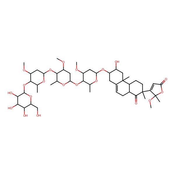 2D Structure of 4-[6-hydroxy-7-[4-methoxy-5-[4-methoxy-5-[4-methoxy-6-methyl-5-[3,4,5-trihydroxy-6-(hydroxymethyl)oxan-2-yl]oxyoxan-2-yl]oxy-6-methyloxan-2-yl]oxy-6-methyloxan-2-yl]oxy-2,4b-dimethyl-1-oxo-4,4a,5,6,7,8,10,10a-octahydro-3H-phenanthren-2-yl]-5-methoxy-5-methylfuran-2-one