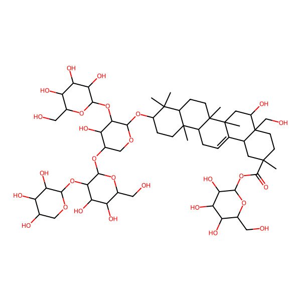 2D Structure of [(2S,3R,4S,5S,6R)-3,4,5-trihydroxy-6-(hydroxymethyl)oxan-2-yl] (2S,4aS,5R,6aR,6aS,6bR,8aR,10S,12aR,14bS)-10-[(2S,3R,4S,5S)-5-[(2S,3R,4S,5S,6R)-4,5-dihydroxy-6-(hydroxymethyl)-3-[(2S,3R,4S,5R)-3,4,5-trihydroxyoxan-2-yl]oxyoxan-2-yl]oxy-4-hydroxy-3-[(2S,3R,4S,5S,6R)-3,4,5-trihydroxy-6-(hydroxymethyl)oxan-2-yl]oxyoxan-2-yl]oxy-5-hydroxy-4a-(hydroxymethyl)-2,6a,6b,9,9,12a-hexamethyl-1,3,4,5,6,6a,7,8,8a,10,11,12,13,14b-tetradecahydropicene-2-carboxylate