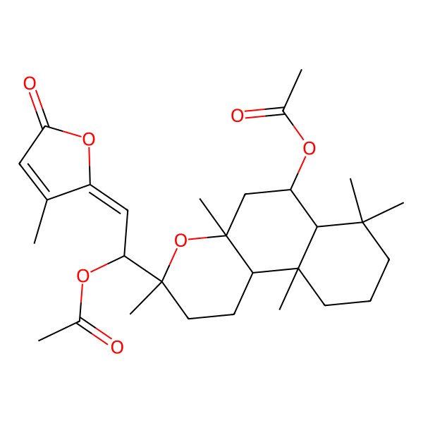 2D Structure of [(3S,4aR,6S,6aS,10aS,10bR)-3-[(1S,2Z)-1-acetyloxy-2-(3-methyl-5-oxofuran-2-ylidene)ethyl]-3,4a,7,7,10a-pentamethyl-2,5,6,6a,8,9,10,10b-octahydro-1H-benzo[f]chromen-6-yl] acetate