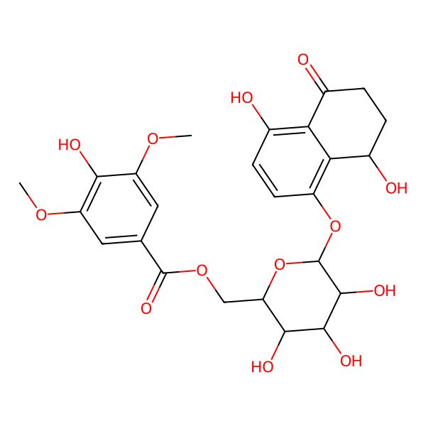2D Structure of [6-[(4,8-dihydroxy-5-oxo-7,8-dihydro-6H-naphthalen-1-yl)oxy]-3,4,5-trihydroxyoxan-2-yl]methyl 4-hydroxy-3,5-dimethoxybenzoate