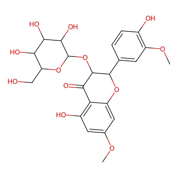 2D Structure of (2S,3R)-5-hydroxy-2-(4-hydroxy-3-methoxyphenyl)-7-methoxy-3-[(2S,3R,4S,5S,6R)-3,4,5-trihydroxy-6-(hydroxymethyl)oxan-2-yl]oxy-2,3-dihydrochromen-4-one