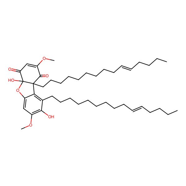 2D Structure of 4a,8-dihydroxy-2,7-dimethoxy-9,9b-bis[(Z)-pentadec-10-enyl]dibenzofuran-1,4-dione