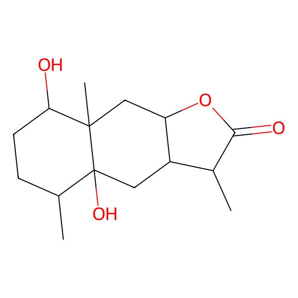 2D Structure of 4a,8-dihydroxy-3,5,8a-trimethyl-3a,4,5,6,7,8,9,9a-octahydro-3H-benzo[f][1]benzofuran-2-one