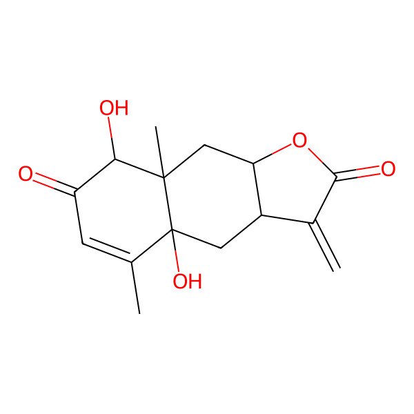 2D Structure of 4a,8-dihydroxy-5,8a-dimethyl-3-methylidene-4,8,9,9a-tetrahydro-3aH-benzo[f][1]benzofuran-2,7-dione