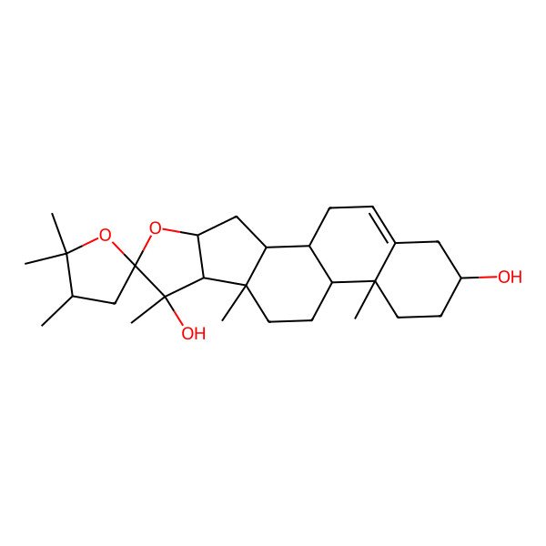 2D Structure of 2',2',3',7,9,13-Hexamethylspiro[5-oxapentacyclo[10.8.0.02,9.04,8.013,18]icos-18-ene-6,5'-oxolane]-7,16-diol