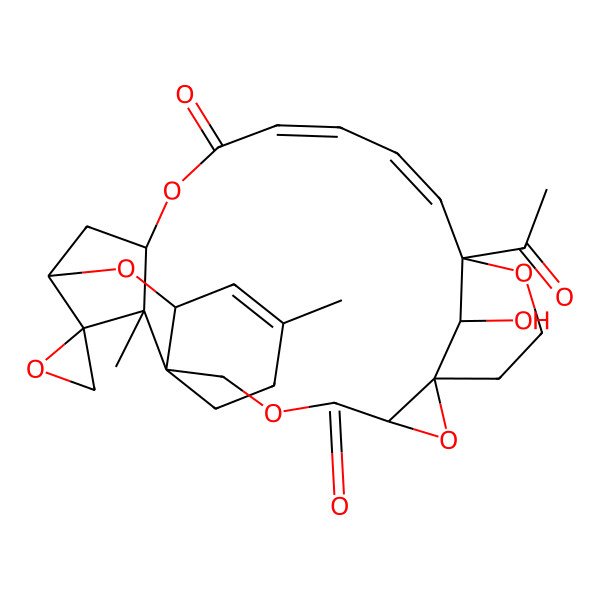 2D Structure of (1R,3S,7R,12R,14R,15S,16S,17R,20Z,22E,24S,28S)-24-acetyl-28-hydroxy-10,16-dimethylspiro[2,5,13,18,25-pentaoxahexacyclo[22.3.1.114,17.01,3.07,12.07,16]nonacosa-10,20,22-triene-15,2'-oxirane]-4,19-dione
