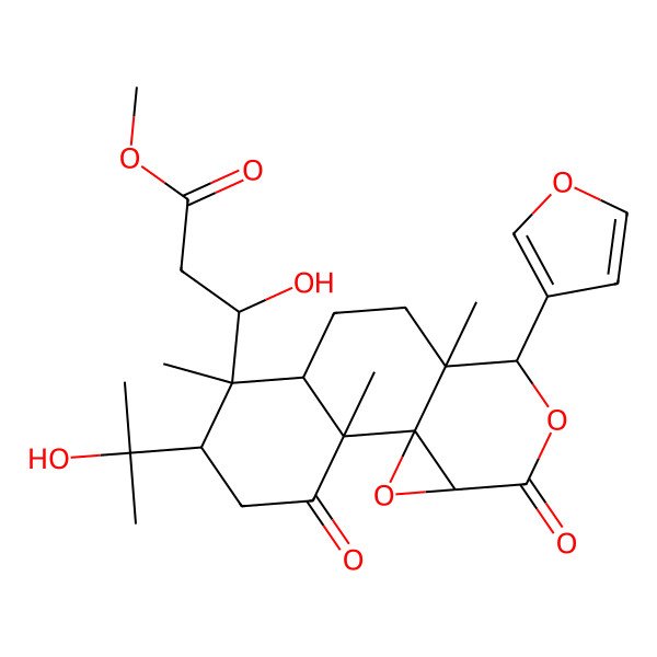 2D Structure of Methyl 3-[11-(furan-3-yl)-5-(2-hydroxypropan-2-yl)-2,6,10-trimethyl-3,13-dioxo-12,15-dioxatetracyclo[8.5.0.01,14.02,7]pentadecan-6-yl]-3-hydroxypropanoate