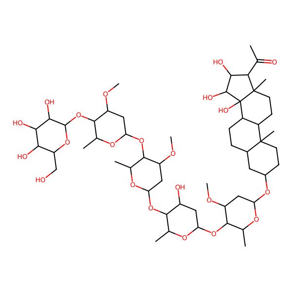 2D Structure of 1-[14,15,16-Trihydroxy-3-[5-[4-hydroxy-5-[4-methoxy-5-[4-methoxy-6-methyl-5-[3,4,5-trihydroxy-6-(hydroxymethyl)oxan-2-yl]oxyoxan-2-yl]oxy-6-methyloxan-2-yl]oxy-6-methyloxan-2-yl]oxy-4-methoxy-6-methyloxan-2-yl]oxy-10,13-dimethyl-1,2,3,4,5,6,7,8,9,11,12,15,16,17-tetradecahydrocyclopenta[a]phenanthren-17-yl]ethanone