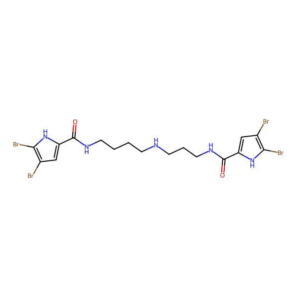 2D Structure of 4,5-dibromo-N-[4-[3-[(4,5-dibromo-1H-pyrrole-2-carbonyl)amino]propylamino]butyl]-1H-pyrrole-2-carboxamide