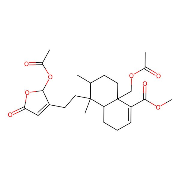 2D Structure of methyl (4aR,5S,6R,8aS)-8a-(acetyloxymethyl)-5-[2-[(2R)-2-acetyloxy-5-oxo-2H-furan-3-yl]ethyl]-5,6-dimethyl-3,4,4a,6,7,8-hexahydronaphthalene-1-carboxylate