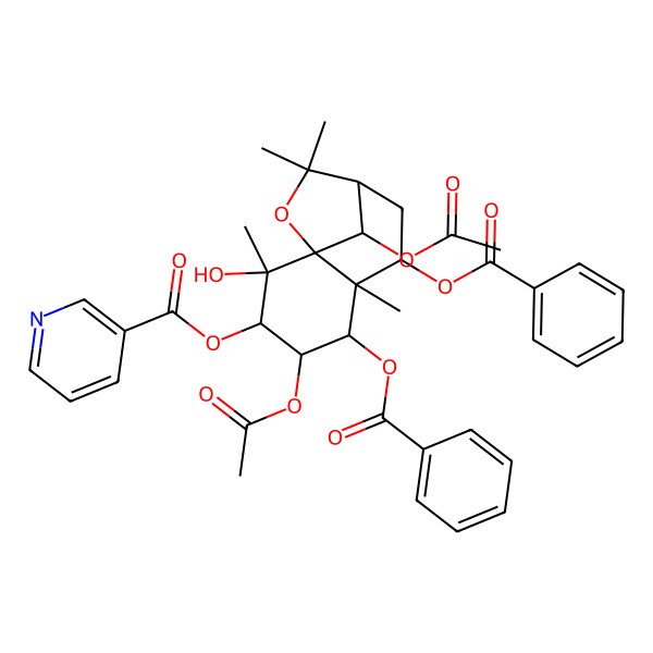 2D Structure of (4,12-Diacetyloxy-5,7-dibenzoyloxy-2-hydroxy-2,6,10,10-tetramethyl-11-oxatricyclo[7.2.1.01,6]dodecan-3-yl) pyridine-3-carboxylate