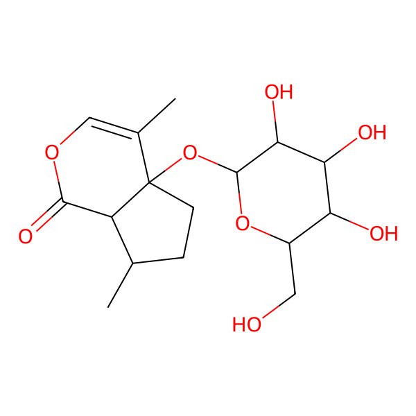 2D Structure of 4,7-Dimethyl-4a-[3,4,5-trihydroxy-6-(hydroxymethyl)oxan-2-yl]oxy-5,6,7,7a-tetrahydrocyclopenta[c]pyran-1-one