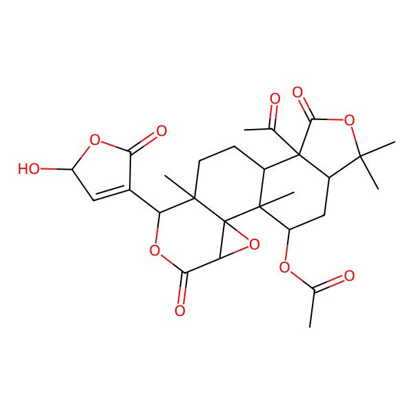 2D Structure of [(1S,2R,4S,7R,8S,11S,12S,16R,18R)-12-acetyl-7-[(2S)-2-hydroxy-5-oxo-2H-furan-4-yl]-1,8,15,15-tetramethyl-5,13-dioxo-3,6,14-trioxapentacyclo[9.7.0.02,4.02,8.012,16]octadecan-18-yl] acetate