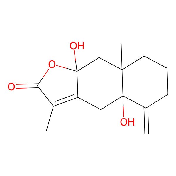 2D Structure of 4a,9a-dihydroxy-3,8a-dimethyl-5-methylidene-6,7,8,9-tetrahydro-4H-benzo[f][1]benzofuran-2-one