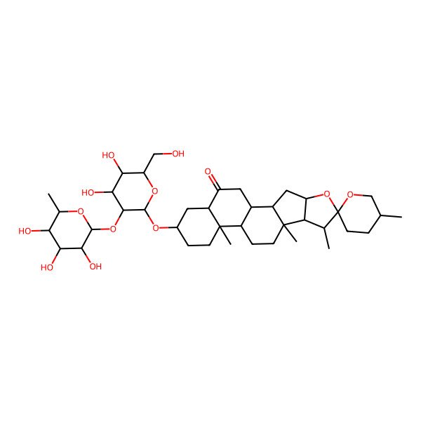 2D Structure of (1R,2S,4S,5'R,6R,7S,8R,9S,12S,13R,16S,18S)-16-[(2R,3R,4S,5S,6R)-4,5-dihydroxy-6-(hydroxymethyl)-3-[(2S,3R,4R,5R,6S)-3,4,5-trihydroxy-6-methyloxan-2-yl]oxyoxan-2-yl]oxy-5',7,9,13-tetramethylspiro[5-oxapentacyclo[10.8.0.02,9.04,8.013,18]icosane-6,2'-oxane]-19-one