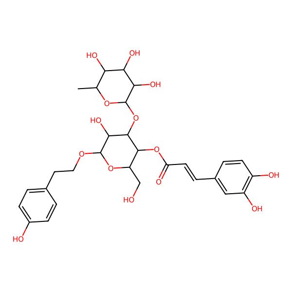 2D Structure of [5-Hydroxy-2-(hydroxymethyl)-6-[2-(4-hydroxyphenyl)ethoxy]-4-(3,4,5-trihydroxy-6-methyloxan-2-yl)oxyoxan-3-yl] 3-(3,4-dihydroxyphenyl)prop-2-enoate