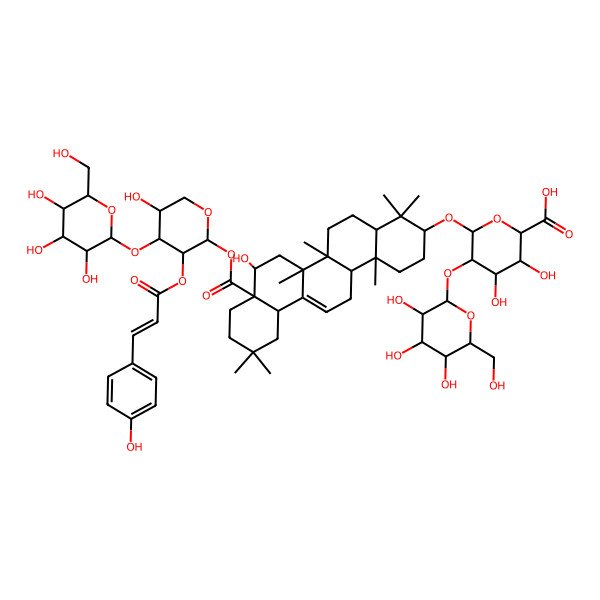 2D Structure of 3,4-Dihydroxy-6-[[8-hydroxy-8a-[5-hydroxy-3-[3-(4-hydroxyphenyl)prop-2-enoyloxy]-4-[3,4,5-trihydroxy-6-(hydroxymethyl)oxan-2-yl]oxyoxan-2-yl]oxycarbonyl-4,4,6a,6b,11,11,14b-heptamethyl-1,2,3,4a,5,6,7,8,9,10,12,12a,14,14a-tetradecahydropicen-3-yl]oxy]-5-[3,4,5-trihydroxy-6-(hydroxymethyl)oxan-2-yl]oxyoxane-2-carboxylic acid