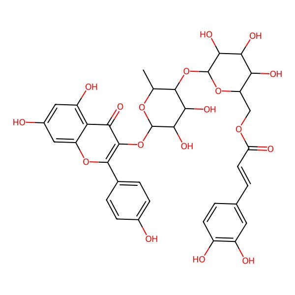 2D Structure of [(2R,3S,4S,5R,6S)-6-[(2S,3R,4S,5S,6S)-6-[5,7-dihydroxy-2-(4-hydroxyphenyl)-4-oxochromen-3-yl]oxy-4,5-dihydroxy-2-methyloxan-3-yl]oxy-3,4,5-trihydroxyoxan-2-yl]methyl (E)-3-(3,4-dihydroxyphenyl)prop-2-enoate
