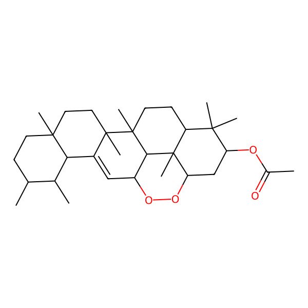2D Structure of [(1R,2S,5R,8R,9S,10R,13S,16R,18S,20S,23S,24S)-1,2,5,8,9,19,19,24-octamethyl-14,15-dioxahexacyclo[14.6.2.02,11.05,10.013,23.020,24]tetracos-11-en-18-yl] acetate