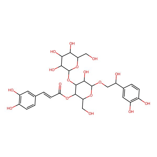 2D Structure of [(2R,3R,4R,5R,6R)-6-[(2R)-2-(3,4-dihydroxyphenyl)-2-hydroxyethoxy]-5-hydroxy-2-(hydroxymethyl)-4-[(2S,3R,4S,5S,6R)-3,4,5-trihydroxy-6-(hydroxymethyl)oxan-2-yl]oxyoxan-3-yl] (E)-3-(3,4-dihydroxyphenyl)prop-2-enoate