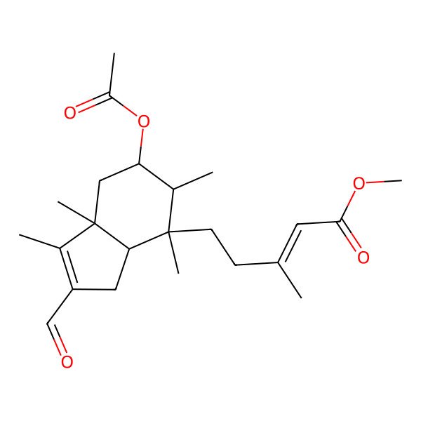 2D Structure of methyl (E)-5-[(3aR,4R,5S,6R,7aR)-6-acetyloxy-2-formyl-1,4,5,7a-tetramethyl-3a,5,6,7-tetrahydro-3H-inden-4-yl]-3-methylpent-2-enoate