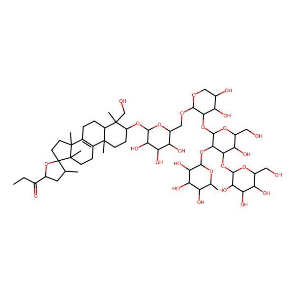 2D Structure of 1-[3-[6-[[4,5-Dihydroxy-3-[5-hydroxy-6-(hydroxymethyl)-4-[3,4,5-trihydroxy-6-(hydroxymethyl)oxan-2-yl]oxy-3-(3,4,5-trihydroxy-6-methyloxan-2-yl)oxyoxan-2-yl]oxyoxan-2-yl]oxymethyl]-3,4,5-trihydroxyoxan-2-yl]oxy-4-(hydroxymethyl)-4,4',10,13,14-pentamethylspiro[1,2,3,5,6,7,11,12,15,16-decahydrocyclopenta[a]phenanthrene-17,5'-oxolane]-2'-yl]propan-1-one