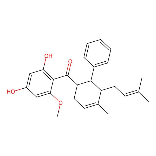 2D Structure of (2,4-Dihydroxy-6-methoxyphenyl)-[4-methyl-5-(3-methylbut-2-enyl)-6-phenylcyclohex-3-en-1-yl]methanone