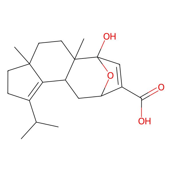 2D Structure of 1-Hydroxy-2,5-dimethyl-8-propan-2-yl-15-oxatetracyclo[10.2.1.02,10.05,9]pentadeca-8,13-diene-13-carboxylic acid