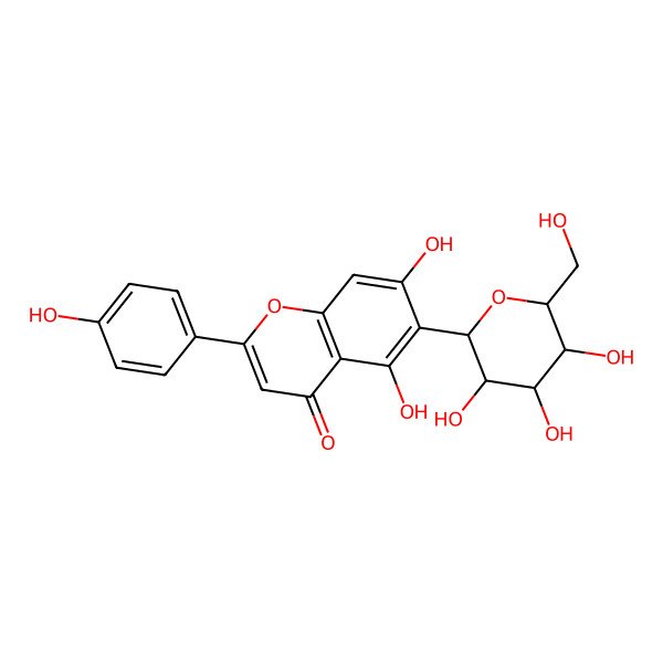 2D Structure of 5,7-dihydroxy-2-(4-hydroxyphenyl)-6-[(2S,3S,4S,5R,6R)-3,4,5-trihydroxy-6-(hydroxymethyl)oxan-2-yl]chromen-4-one