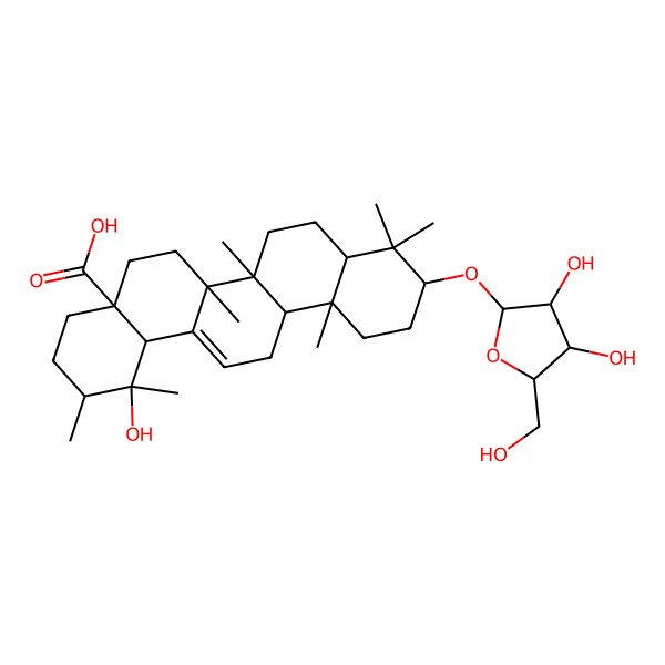 2D Structure of (1R,2R,4aS,6aR,6aS,6bR,8aR,10S,12aR,14bS)-10-[(2S,3S,4S,5R)-3,4-dihydroxy-5-(hydroxymethyl)oxolan-2-yl]oxy-1-hydroxy-1,2,6a,6b,9,9,12a-heptamethyl-2,3,4,5,6,6a,7,8,8a,10,11,12,13,14b-tetradecahydropicene-4a-carboxylic acid