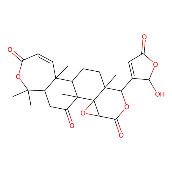 2D Structure of 7-(2-hydroxy-5-oxo-2H-furan-3-yl)-1,8,12,17,17-pentamethyl-3,6,16-trioxapentacyclo[9.9.0.02,4.02,8.012,18]icos-13-ene-5,15,20-trione