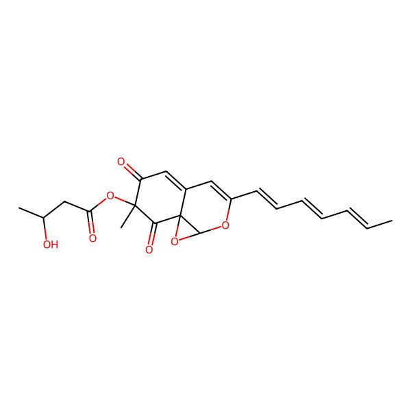 2D Structure of (7S)-3-[(1E,3E,5E)-hepta-1,3,5-trien-1-yl]-7-methyl-6,8-dioxo-7,8-dihydro-6H-oxireno[j]isochromen-7-yl (3S)-3-hydroxybutanoate