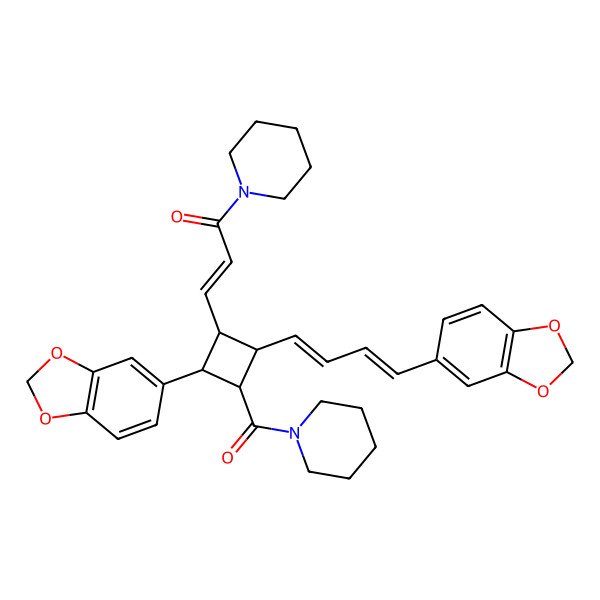 2D Structure of 3-[2-(1,3-Benzodioxol-5-yl)-4-[4-(1,3-benzodioxol-5-yl)buta-1,3-dienyl]-3-(piperidine-1-carbonyl)cyclobutyl]-1-piperidin-1-ylprop-2-en-1-one