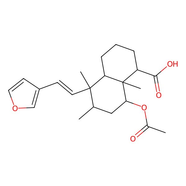 2D Structure of (1R,4aR,5R,6R,8S,8aR)-8-acetyloxy-5-[(E)-2-(furan-3-yl)ethenyl]-5,6,8a-trimethyl-1,2,3,4,4a,6,7,8-octahydronaphthalene-1-carboxylic acid