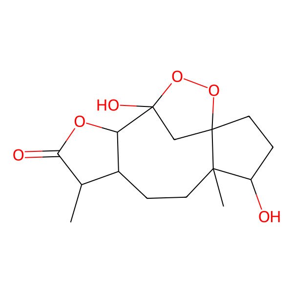 2D Structure of (1R,4R,5S,8S,9S,12S,13S)-4,13-dihydroxy-5,9-dimethyl-11,14,15-trioxatetracyclo[11.2.1.01,5.08,12]hexadecan-10-one