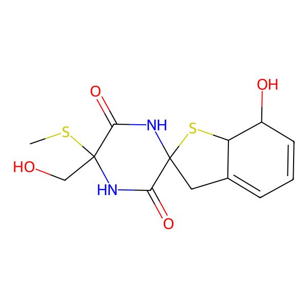 2D Structure of 7-hydroxy-3'-(hydroxymethyl)-3'-methylsulfanylspiro[7,7a-dihydro-3H-1-benzothiophene-2,6'-piperazine]-2',5'-dione
