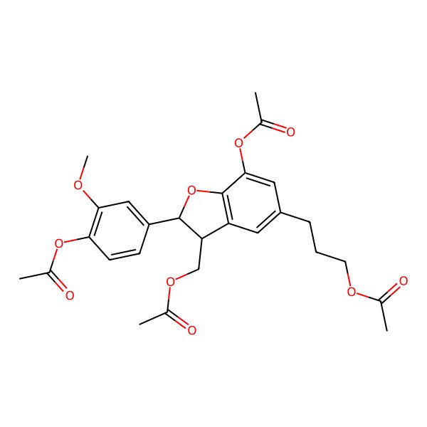 2D Structure of 3-[7-Acetyloxy-2-(4-acetyloxy-3-methoxyphenyl)-3-(acetyloxymethyl)-2,3-dihydro-1-benzofuran-5-yl]propyl acetate