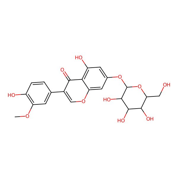 2D Structure of 5-hydroxy-3-(4-hydroxy-3-methoxyphenyl)-7-[(2S,3S,4S,5S,6R)-3,4,5-trihydroxy-6-(hydroxymethyl)oxan-2-yl]oxychromen-4-one