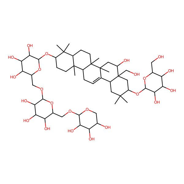 2D Structure of (2R,3R,4S,5S,6R)-2-[[(3S,4aS,5S,6aR,6aS,6bR,8aR,10S,12aR,14bS)-5-hydroxy-4a-(hydroxymethyl)-2,2,6a,6b,9,9,12a-heptamethyl-10-[(2R,3R,4S,5S,6R)-3,4,5-trihydroxy-6-[[(2R,3R,4S,5S,6R)-3,4,5-trihydroxy-6-[[(2S,3R,4S,5R)-3,4,5-trihydroxyoxan-2-yl]oxymethyl]oxan-2-yl]oxymethyl]oxan-2-yl]oxy-1,3,4,5,6,6a,7,8,8a,10,11,12,13,14b-tetradecahydropicen-3-yl]oxy]-6-(hydroxymethyl)oxane-3,4,5-triol