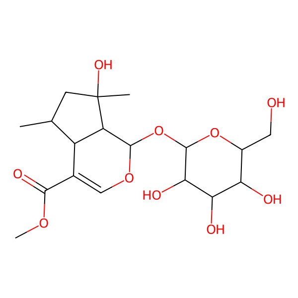 2D Structure of methyl (1S,4aS,5R,7S,7aS)-7-hydroxy-5,7-dimethyl-1-[(2S,3R,4S,5S,6R)-3,4,5-trihydroxy-6-(hydroxymethyl)oxan-2-yl]oxy-4a,5,6,7a-tetrahydro-1H-cyclopenta[c]pyran-4-carboxylate
